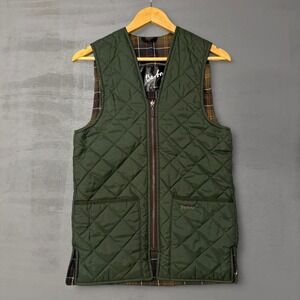 Barbour Classic Zip In Liner Vest Green Quilted Tartan Plaid A855 Size 34
